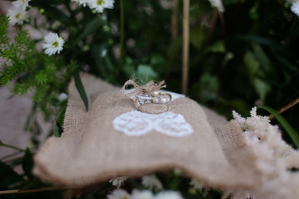 burlap sack ring pillow wedding